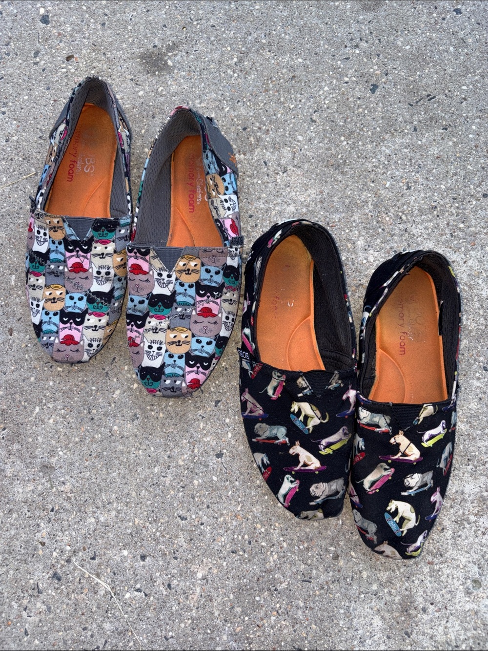 Two Pairs of Bobs Cozy Animal Print Slip-On Shoes - Cat & Dog Patterns